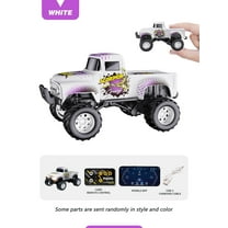 1: 64 scale remote-controlled Bigfoot truck with lights, dual 2.4GHz and application control, alloy structure, adjustable speed/steering and four-wheel suspension