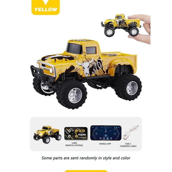 1:64 Scale Remote Control Bigfoot Truck, Dual 2.4GHz and APP Control, Adjustable Speed and Steering - Perfect for Children and Adults as Gifts