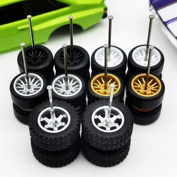 1/64 wheels and Tires Kit to Upgrade Mainline Diecast Model Cars,  Car Culture Real Riders Series, ABS and Rubber Material Detail-up Accessories 4 Standard 0.43In and 1 Off-Road 0.55In in A Box