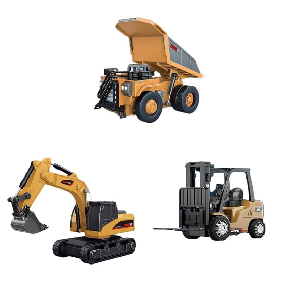 1:64Premium Alloy Mini RC Excavator,Forklift&Dump Truck Combo–USB-CRechargeable Micro Construction Vehicles with Functional Arm&Lifting Fork,Metal Bed,LED Lights, Desktop Dioramas&Collectible Display