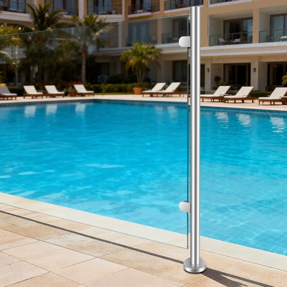 1.65*43.31in Modern Stainless Steel Silver Cylinder End Post for Swimming Pools, Terraces