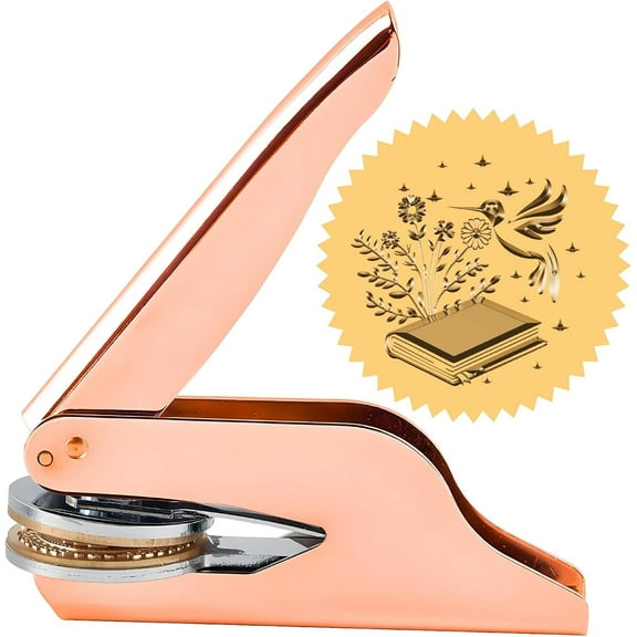 1.65" Bird Book Embosser Stamp Personalized Fantasy Birds Flower Library Rose Gold Stainless Steel Brass Handle Seal Hand Held Embossing DIY
