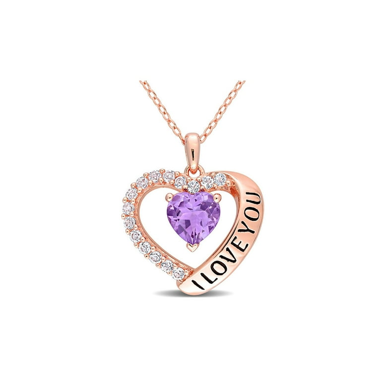 Sterling Silver Gemstone & White Topaz Hearts Halo Pendants Sterling Silver Gemstone & White Topaz Hearts Halo Pendants