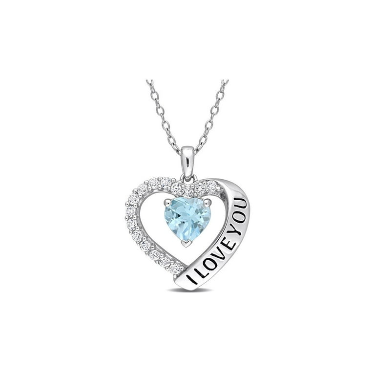 Sterling Silver Gemstone & White Topaz Hearts Halo Pendants Sterling Silver Gemstone & White Topaz Hearts Halo Pendants
