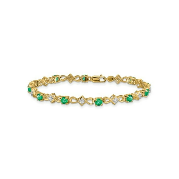 1.65 Carat (Ctw) Emerald Infinity Bracelet in 14K yellow Gold with Diamonds 1/10 Carat (Ctw)