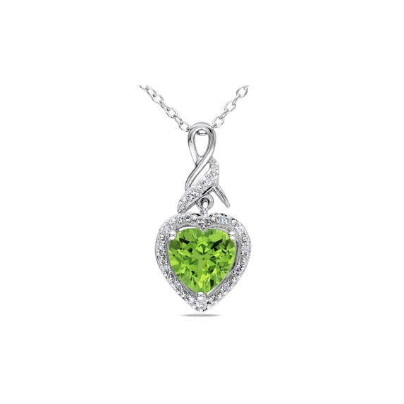 1.65 Carat (Ctw) Peridot Heart Pendant Necklace in Sterling Silver with Chain for Women