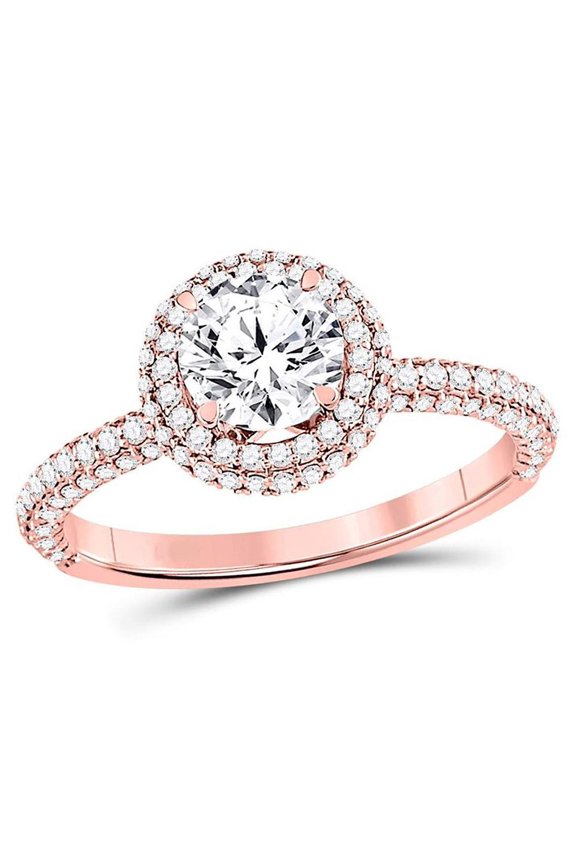 1.65 Carat (Ctw SI3-I1, G-H-I) Diamond Solitaire Double Halo Engagement Ring in 14K Rose Pink Gold (1 CT. center)