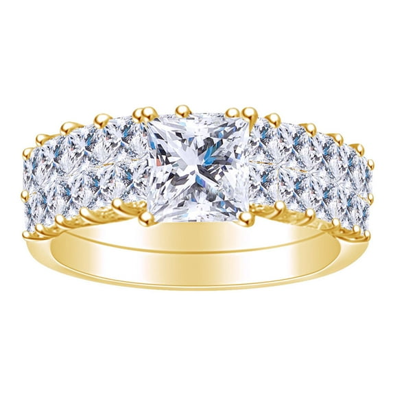 AFFY 1.65 Carat Princess Shape White Natural Diamond Semi Mount Wedding Ring Set 18K Solid Yellow Gold Ring Size-7