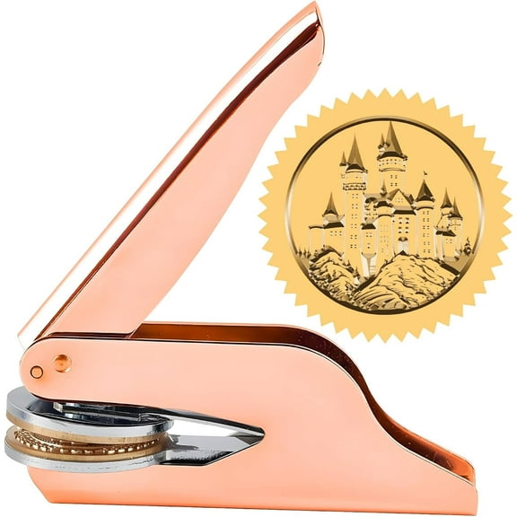 1.65" Castle Book Embosser Stamp Personalized Vampire Adventure Fantasy Rose Gold Stainless Steel Brass Handle Seal Hand Held Embossing for Graduation Birthday Envelope Invitation