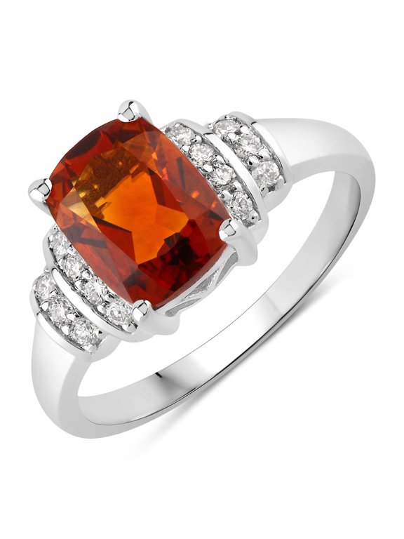 1.65 Ct Cushion Yellow Madeira Citrine and Lab Diamond Prong Silver Bridge Ring