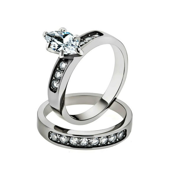 1.65 Ct Marquise Cut Cubic Zirconia Stainless Steel 316 Wedding Ring Set Size 5