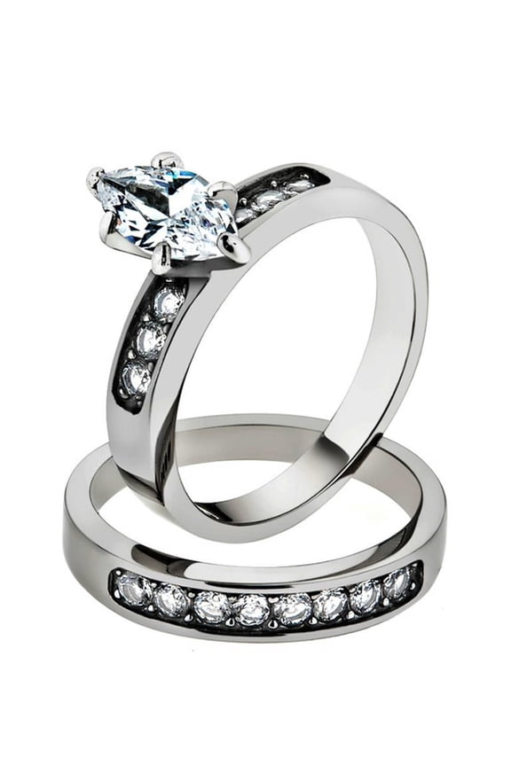 1.65 Ct Marquise Cut Cubic Zirconia Stainless Steel 316 Wedding Ring Set Size 6