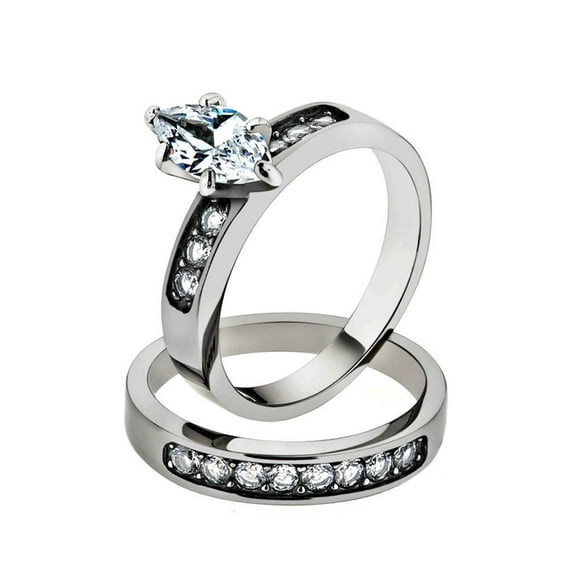 1.65 Ct Marquise Cut Cubic Zirconia Stainless Steel 316 Wedding Ring Set Size 7