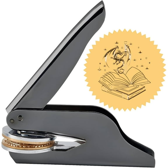 1.65" Dragon Embosser Book Stamp Personalized Library Black Stainless Steel Brass Handle Seal Hand Held Embossing Stamper for Graduation Birthday Gift Envelope Wedding Invitation