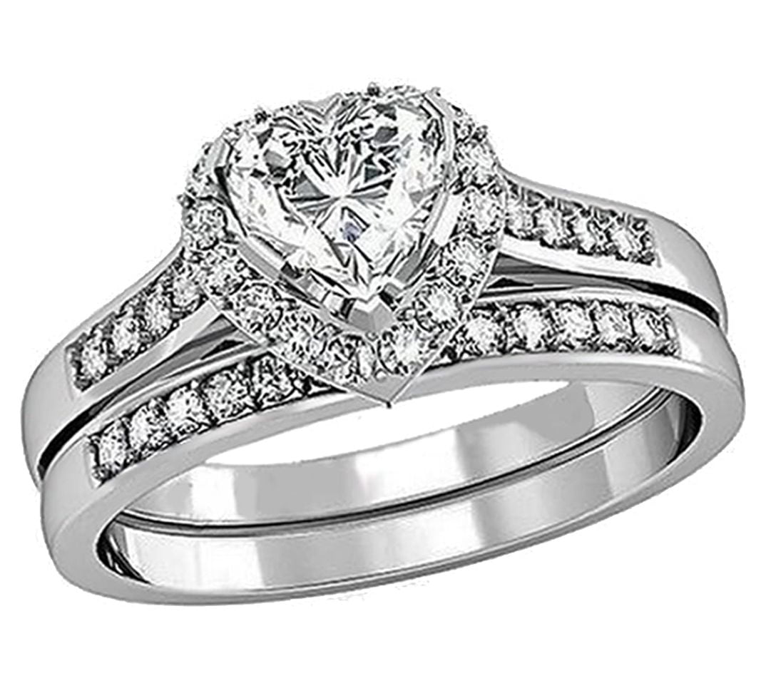 1.65Carat TCW Heart Cut CZ 925 Sterling Silver Wedding Rings Bridal Set
