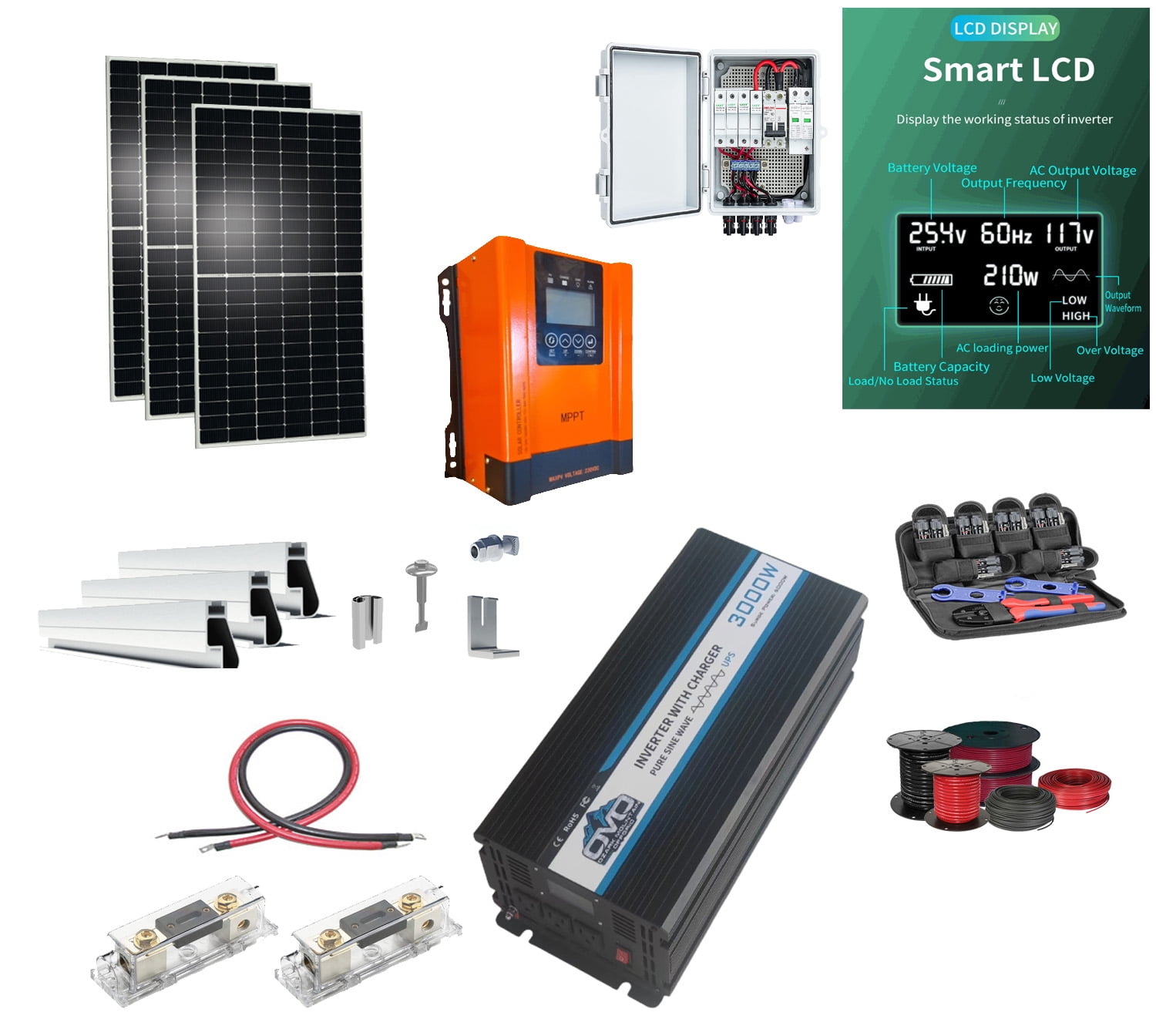 1.65KW Offgrid Solar Kit + 3KW Inverter/Charger + 60A MPPT Charge Controller