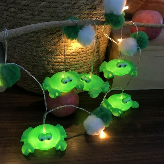 1.65M 10 LED Crab Poms String Lights Battery Operated LED Fairy Green Crab Lights for Bedroom Children Room Birthday Beach Party Decoration