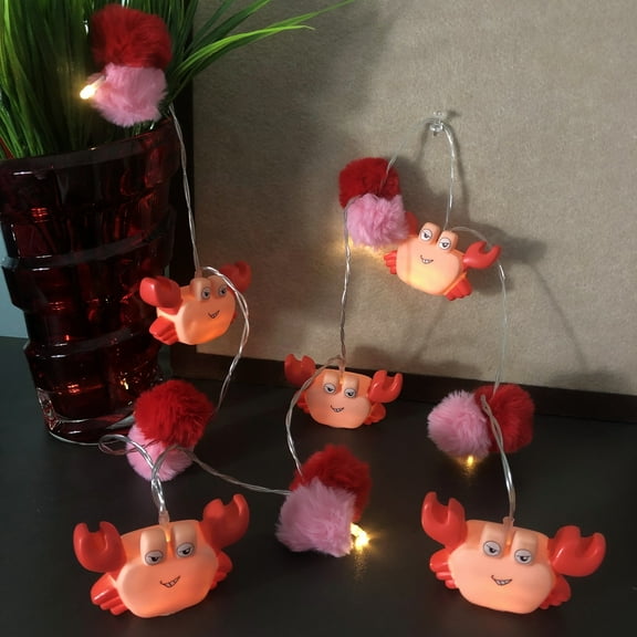 1.65M 10 LED Crab Poms String Lights Battery Operated LED Fairy Pink Crab Lights for Bedroom Children Room Birthday Beach Party Decoration