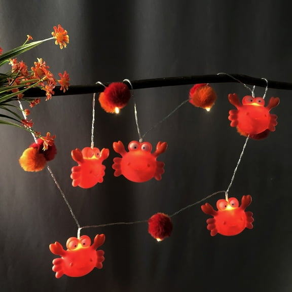 1.65M 10 LED Happy Crab Poms String Lights Battery Operated LED Fairy Green Crab Lights for Bedroom Children Room Birthday Beach Party Decoration