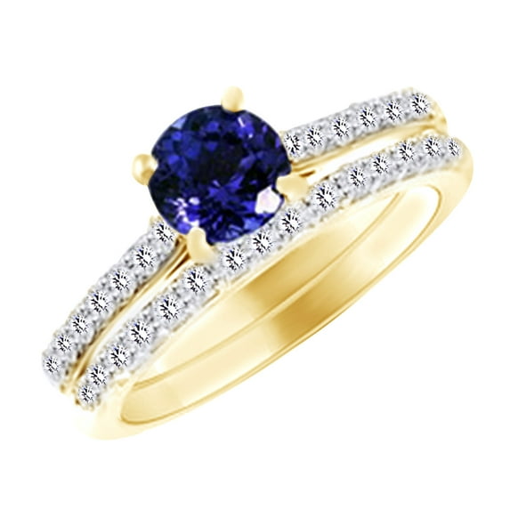 AFFY (1.65ct) Simulated Blue Tanzanite & White Diamond Engagement Ring Set In 14k Solid Gold With Ring Size 8.5