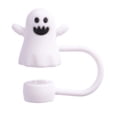 thumbnail image 1 of 1.65in Ghost Pumpkin Silicone Straw Topper Halloween Reusable Cup Lid Decor Accessory(White), 1 of 6