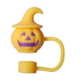 thumbnail image 1 of 1.65in Ghost Pumpkin Silicone Straw Topper Halloween Reusable Cup Lid Decor Accessory(Yellow), 1 of 6
