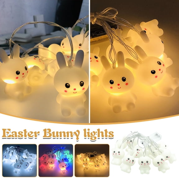 1.65m/5.4ft LED Easter Bunny String Lights Battery-Operated Indoor/Outdoor Easter Decorations for Garden, Room, Window Display, and Party Decor