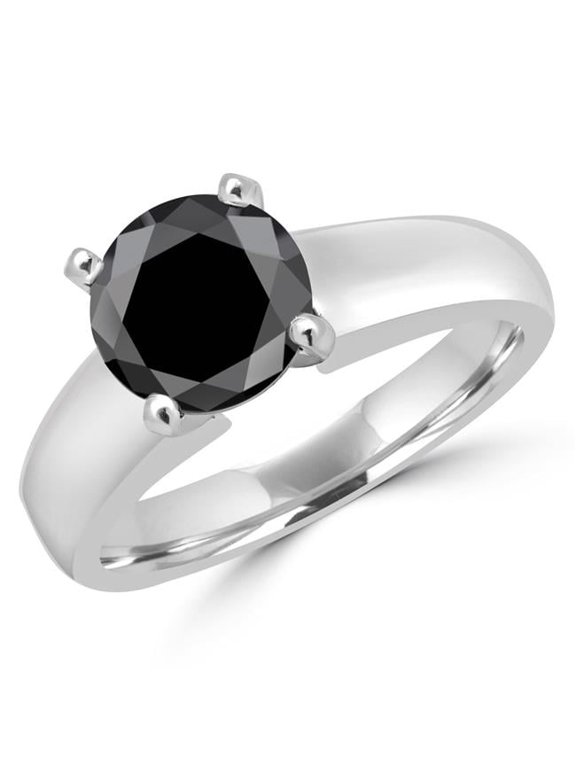 1.66 CT Classic Solitaire 4-Prong Round Black Diamond Engagement Ring in 14K White Gold - Size 3.75