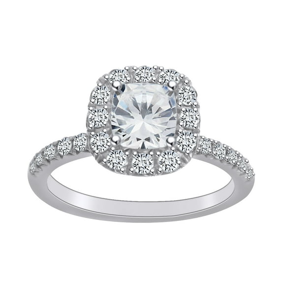 AFFY 1.66 Carat (Ctw) Cushion & Round Shape White Natural Diamond Halo Engagement Ring In 14k Solid White Gold Ring Size-8