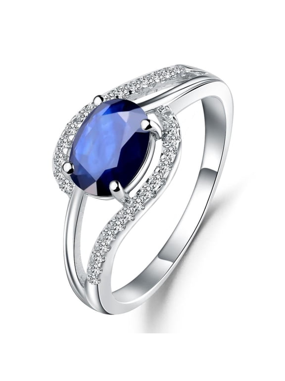 1.66 Carat Sapphire Ring, Blue Sapphire Engagement Ring with Cubic Zirconia Accents