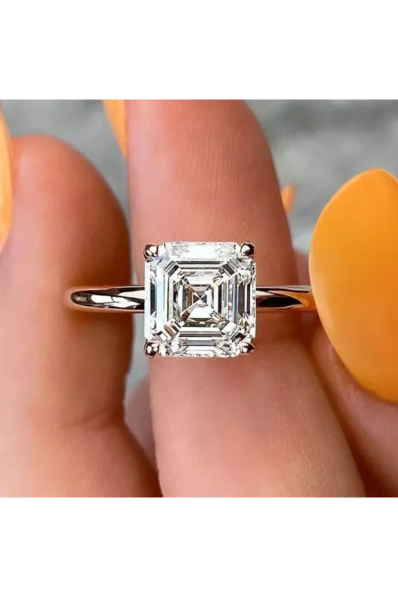 1.66 Ct Asscher Cut Moissanite Solitaire Engagement Ring 14K White Gold Plated