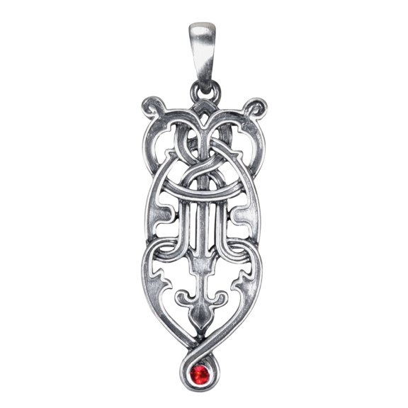 1.66 Inch Celtic Charm Pendant with Red Gemstone, Silver Colored