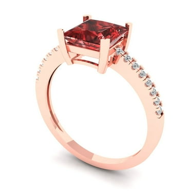 1.66 ct Brilliant Princess Cut VVS1 Clear Zircon 18K Rose Solid Gold Solitaire with Accents Wedding Bridal Anniversary Engagement Ring size 6