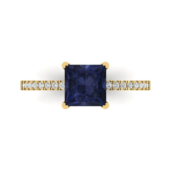 Solitaire with Accents Engagement Ring for Women - 1.62ct Simulated Blue Sapphire in 14K Yellow Gold Promise Ring