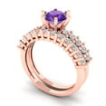 thumbnail image 1 of 1.66 ct Brilliant Round Cut Natural Amethyst 14k Rose Gold Solitaire with Accents Engagement Bridal Wedding Ring Band Set size 5.25, 1 of 7