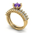 thumbnail image 1 of 1.66 ct Brilliant Round Cut Natural Amethyst 14k Yellow Gold Solitaire with Accents Engagement Bridal Wedding Ring Band Set size 4, 1 of 7