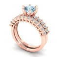 thumbnail image 1 of 1.66 ct Brilliant Round Cut Natural Aquamarine 14k Rose Gold Solitaire with Accents Engagement Bridal Wedding Ring Band Set size 7.25, 1 of 7