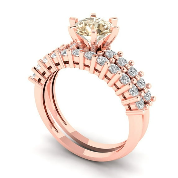 Clara Pucci 14K Rose Gold 1.66 Natural Morganite Engraveable Engagement Ring + Wedding Band Set