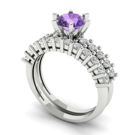 1.66 ct Brilliant Round Cut Alexandrite 14k White Gold Solitaire with Accents Engagement Bridal Wedding Ring Band Set size 10.25