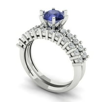 1.66 ct Brilliant Round Cut Tanzanite 18K White Gold Solitaire with Accents Engagement Bridal Wedding Ring Band Set size 3.5
