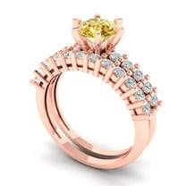 1.66 ct Brilliant Round Cut Yellow Zircon 14k Rose Gold Solitaire with Accents Engagement Bridal Wedding Ring Band Set size 6.25