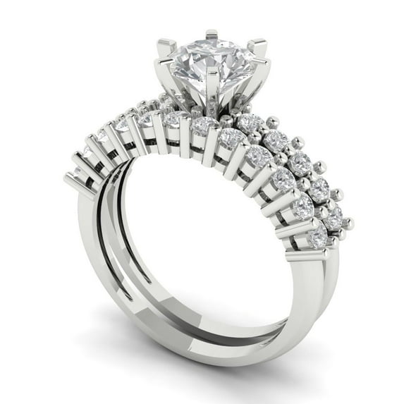 1.66 ct Brilliant Round Cut Moissanite 14k White Gold Solitaire with Accents Engagement Bridal Wedding Ring Band Set size 8.75