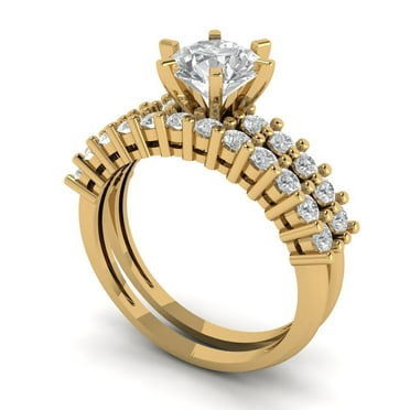 1.66 ct Brilliant Round Cut Moissanite 14k Yellow Gold Solitaire with Accents Engagement Bridal Wedding Ring Band Set size 10.25