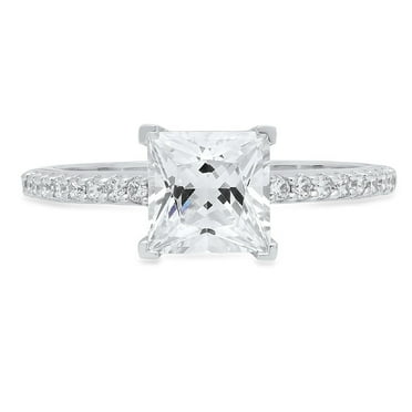 1.66 ct Princess Cut Genuine Cultured Diamond VS1-VS2 I-J 18K White Gold Promise Wedding Statement Engagement Designer Ring size 3.5