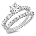 thumbnail image 1 of 1.66 ct Round Cut Genuine Cultured Diamond SI1-SI2 I-J 14K White Gold Engagement Wedding Bridal Set Designer Ring bW/ Set W/ Crystal side stones size 11, 1 of 7