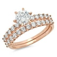 thumbnail image 1 of 1.66 ct Round Cut Genuine Cultured Diamond SI1-SI2 J-K 18K Rose Gold Engagement Wedding Bridal Set Designer Ring bW/ Set W/ Crystal side stones size 10.5, 1 of 6