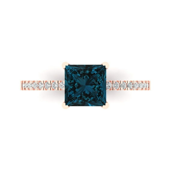 1.62 ct Princess Cut Natural London Blue Topaz Solitaire with Accents Engagement Ring for Women in 18K Rose Gold