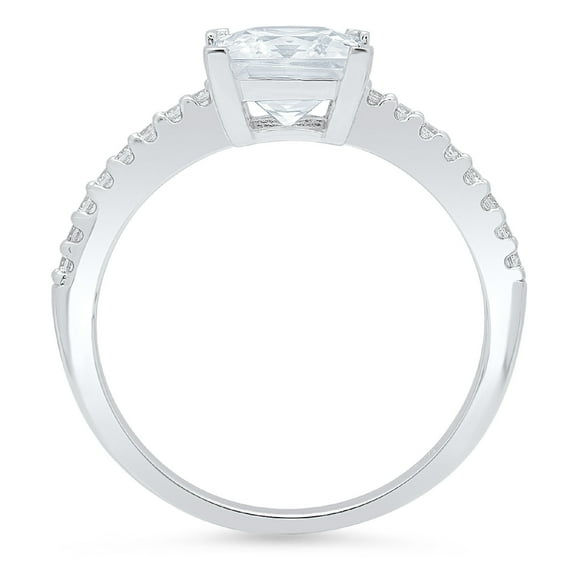 1.62 ct Princess Cut Natural Swiss Blue Topaz Solitaire with Accents Engagement Ring for Women in 18K White Gold