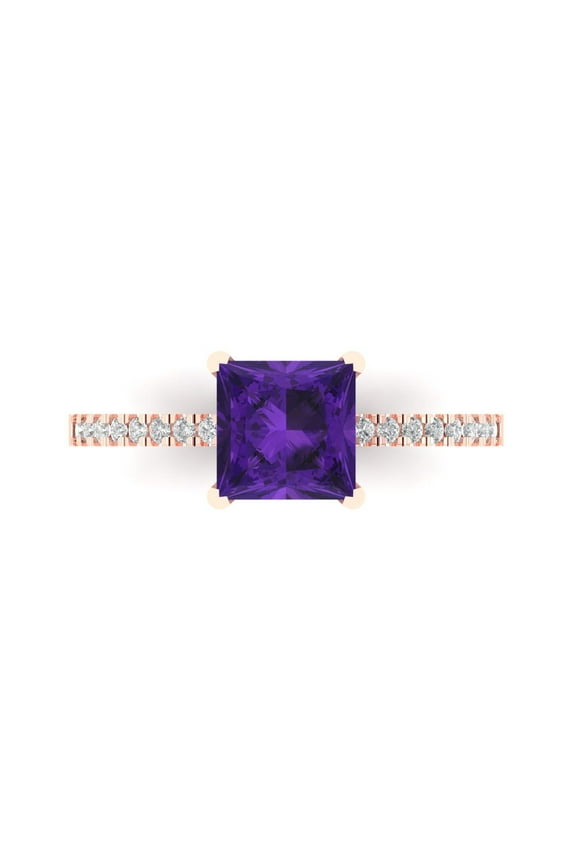 Solitaire with Accents Engagement Ring for Women - 1.62ct Natural Amethyst in 18K Rose Gold Promise Ring
