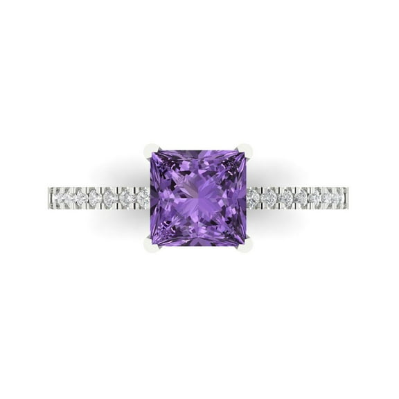 Solitaire with Accents Engagement Ring for Women - 1.62ct Simulated Alexandrite in 14K White Gold Promise Ring